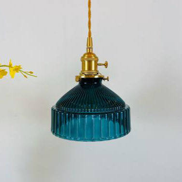 Industrielle Pendelleuchte aus Glas und Metall