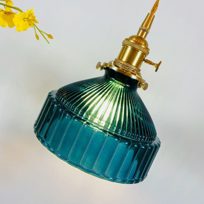 Industrielle Pendelleuchte aus Glas und Metall