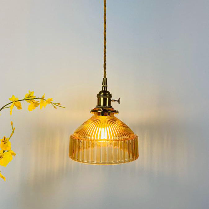 Industrielle Pendelleuchte aus Glas und Metall