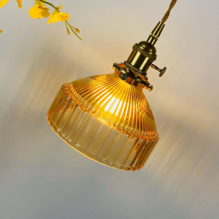 Industrielle Pendelleuchte aus Glas und Metall