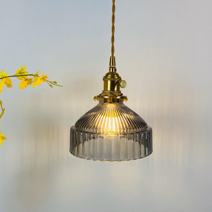 Industrielle Pendelleuchte aus Glas und Metall