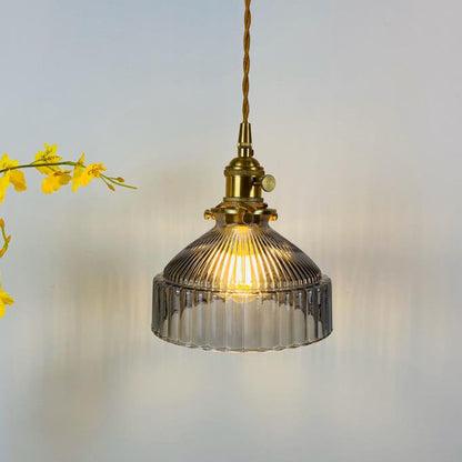 Industrielle Pendelleuchte aus Glas und Metall