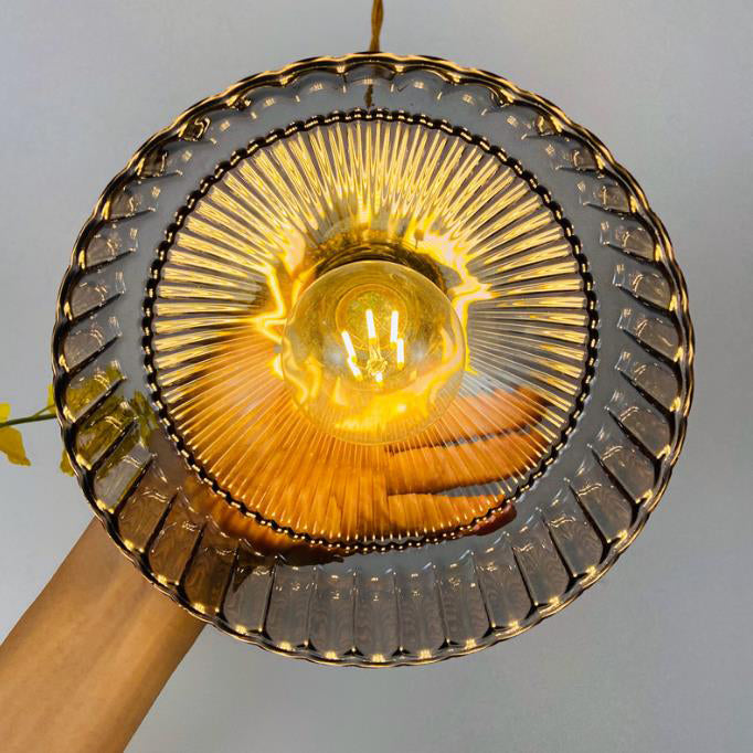 Industrielle Pendelleuchte aus Glas und Metall