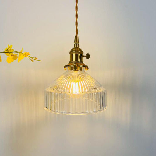 Industrielle Pendelleuchte aus Glas und Metall