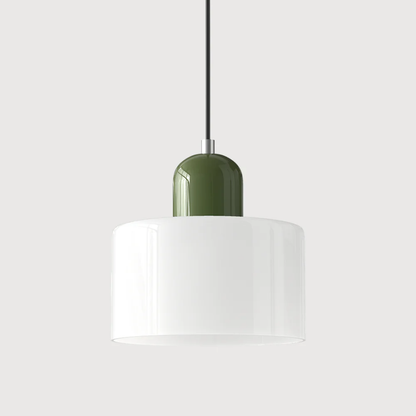 Stilvolle Retro-Hängelampe mit orangefarbenem Glasschirm und grüner Krone