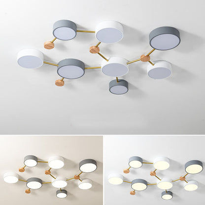 Modulare moderne LED-Deckenleuchte aus Holz und Acryl im schlichten Design