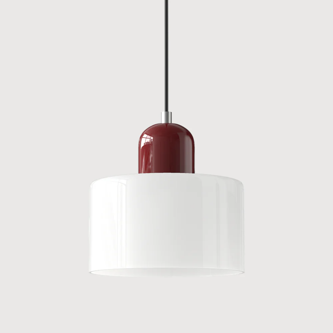 Stilvolle Retro-Hängelampe mit orangefarbenem Glasschirm und grüner Krone