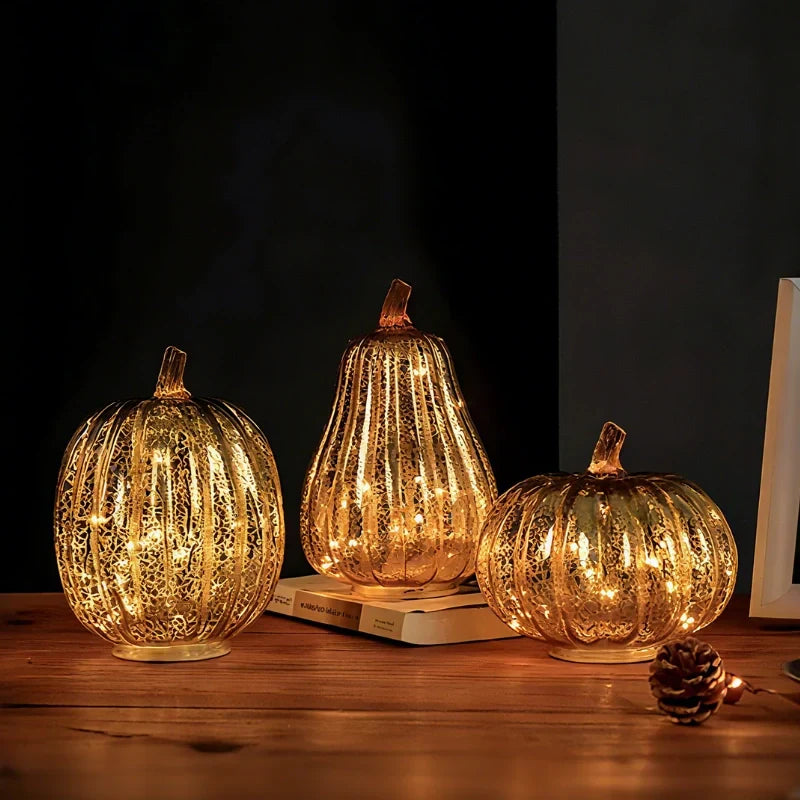 Mundgeblasene Glasleuchte Herbstedition – Mit Timer und Warmweißem Licht