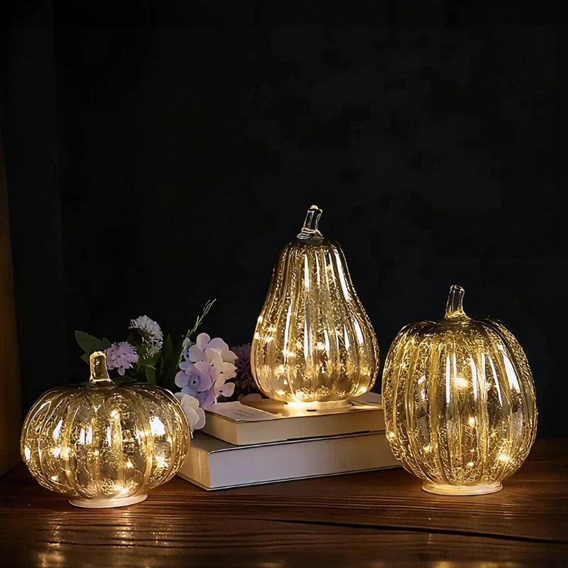 Mundgeblasene Glasleuchte Herbstedition – Mit Timer und Warmweißem Licht