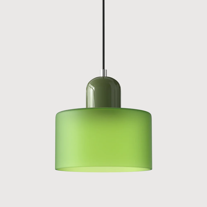 Stilvolle Retro-Hängelampe mit orangefarbenem Glasschirm und grüner Krone