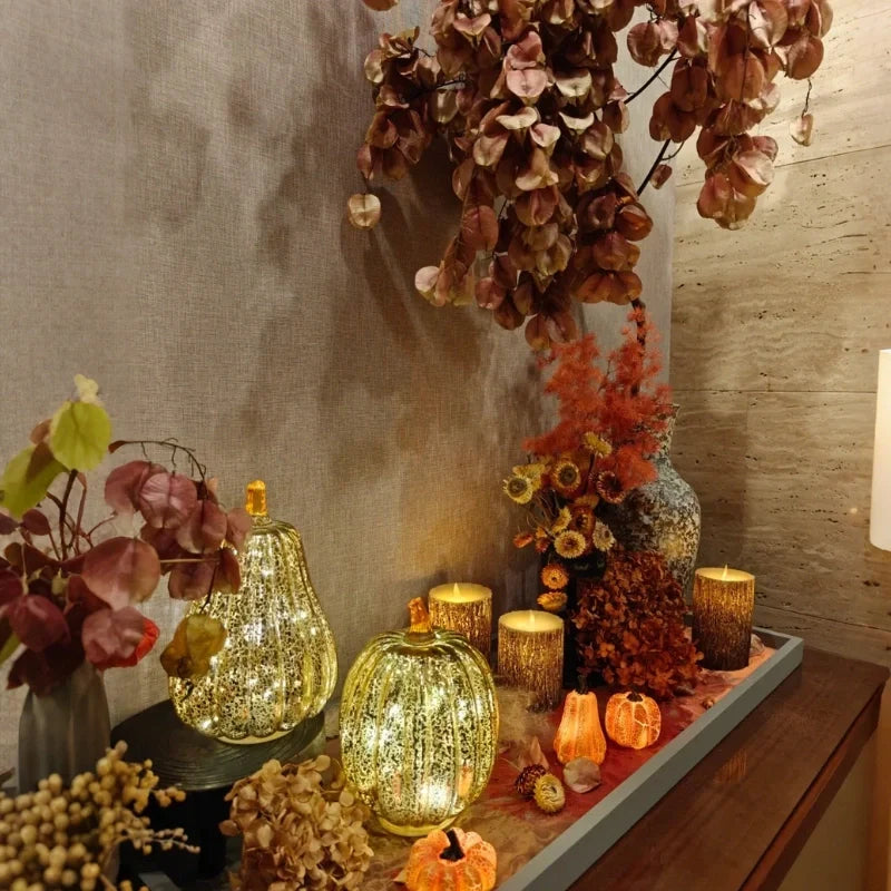 Mundgeblasene Glasleuchte Herbstedition – Mit Timer und Warmweißem Licht