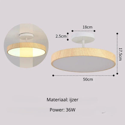 Skandinavische Deckenlampe mit Holzoptik und goldenem Rahmen