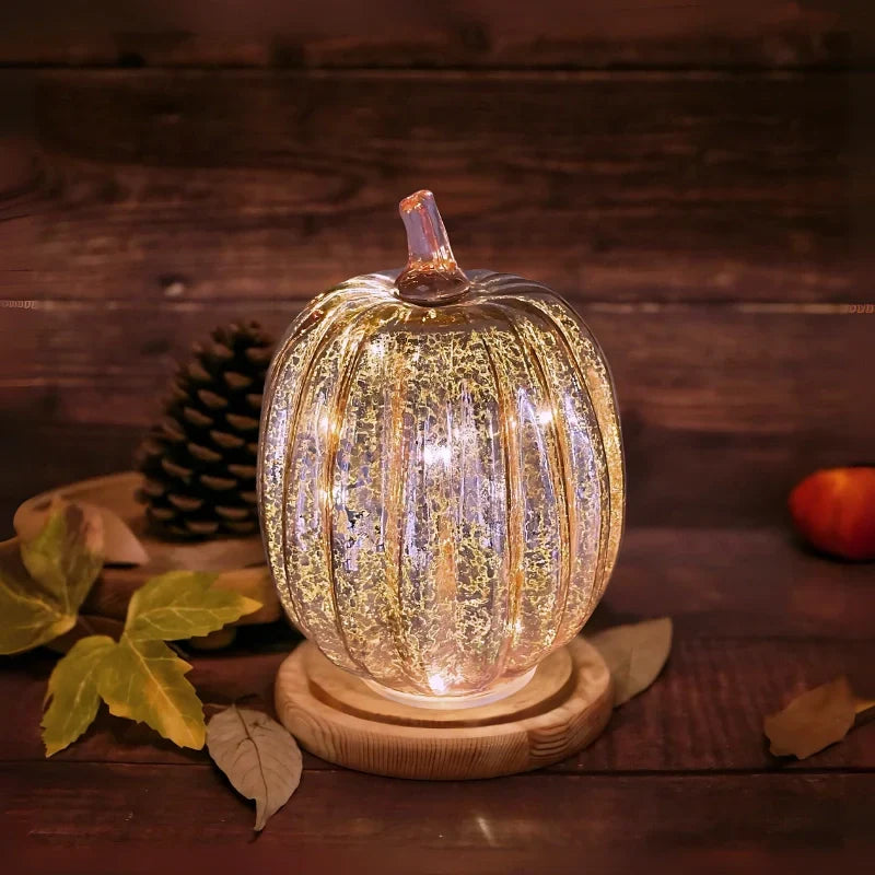 Mundgeblasene Glasleuchte Herbstedition – Mit Timer und Warmweißem Licht