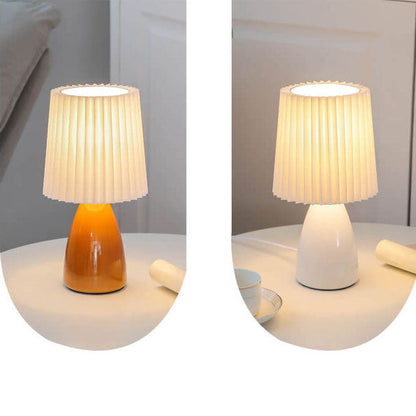 Skandinavische Glas-Tischlampe mit Stoffschirm – 3-Farben dimmbares Licht