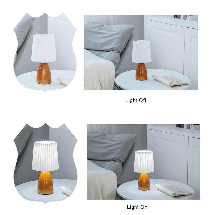 Skandinavische Glas-Tischlampe mit Stoffschirm – 3-Farben dimmbares Licht