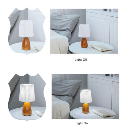 Skandinavische Glas-Tischlampe mit Stoffschirm – 3-Farben dimmbares Licht