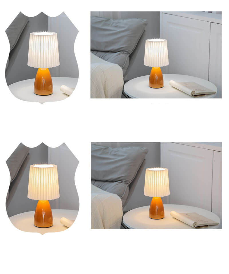 Skandinavische Glas-Tischlampe mit Stoffschirm – 3-Farben dimmbares Licht