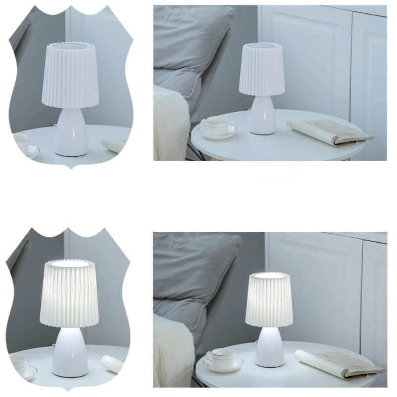 Skandinavische Glas-Tischlampe mit Stoffschirm – 3-Farben dimmbares Licht
