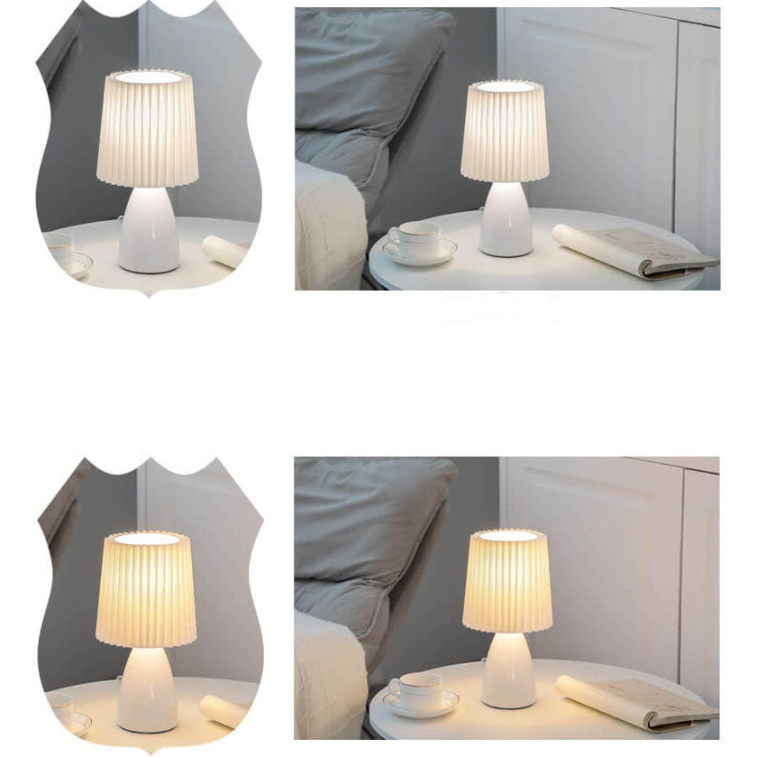 Skandinavische Glas-Tischlampe mit Stoffschirm – 3-Farben dimmbares Licht