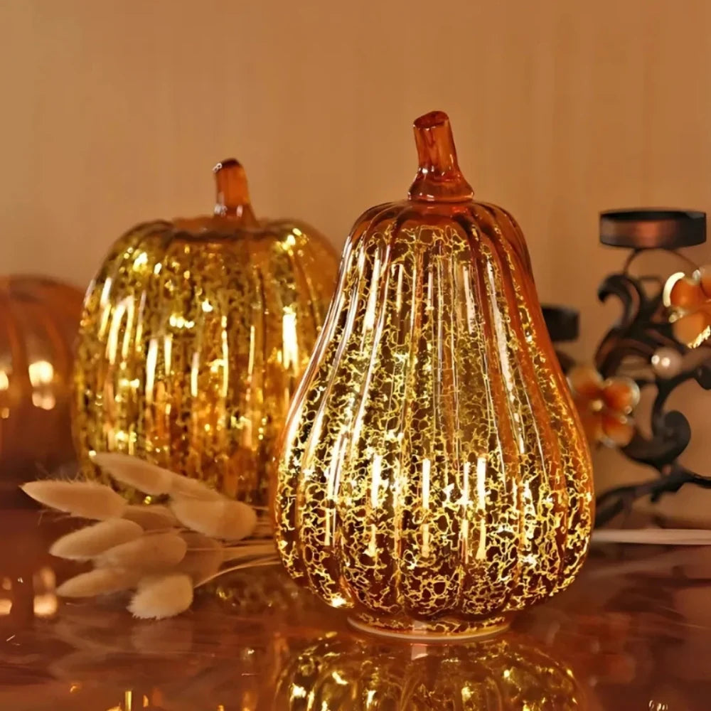 Mundgeblasene Glasleuchte Herbstedition – Mit Timer und Warmweißem Licht