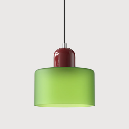 Stilvolle Retro-Hängelampe mit orangefarbenem Glasschirm und grüner Krone