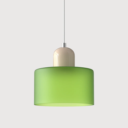 Stilvolle Retro-Hängelampe mit orangefarbenem Glasschirm und grüner Krone