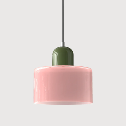 Stilvolle Retro-Hängelampe mit orangefarbenem Glasschirm und grüner Krone