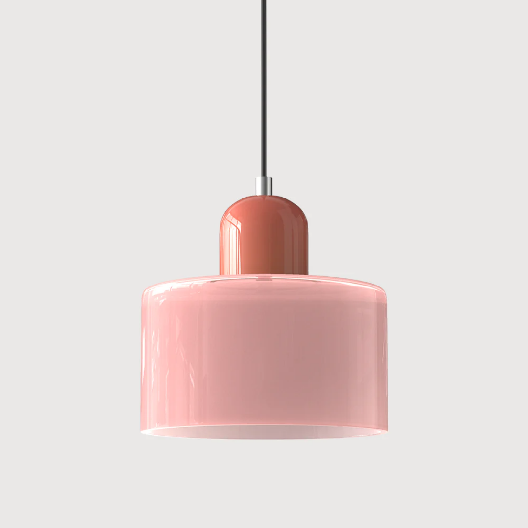 Stilvolle Retro-Hängelampe mit orangefarbenem Glasschirm und grüner Krone