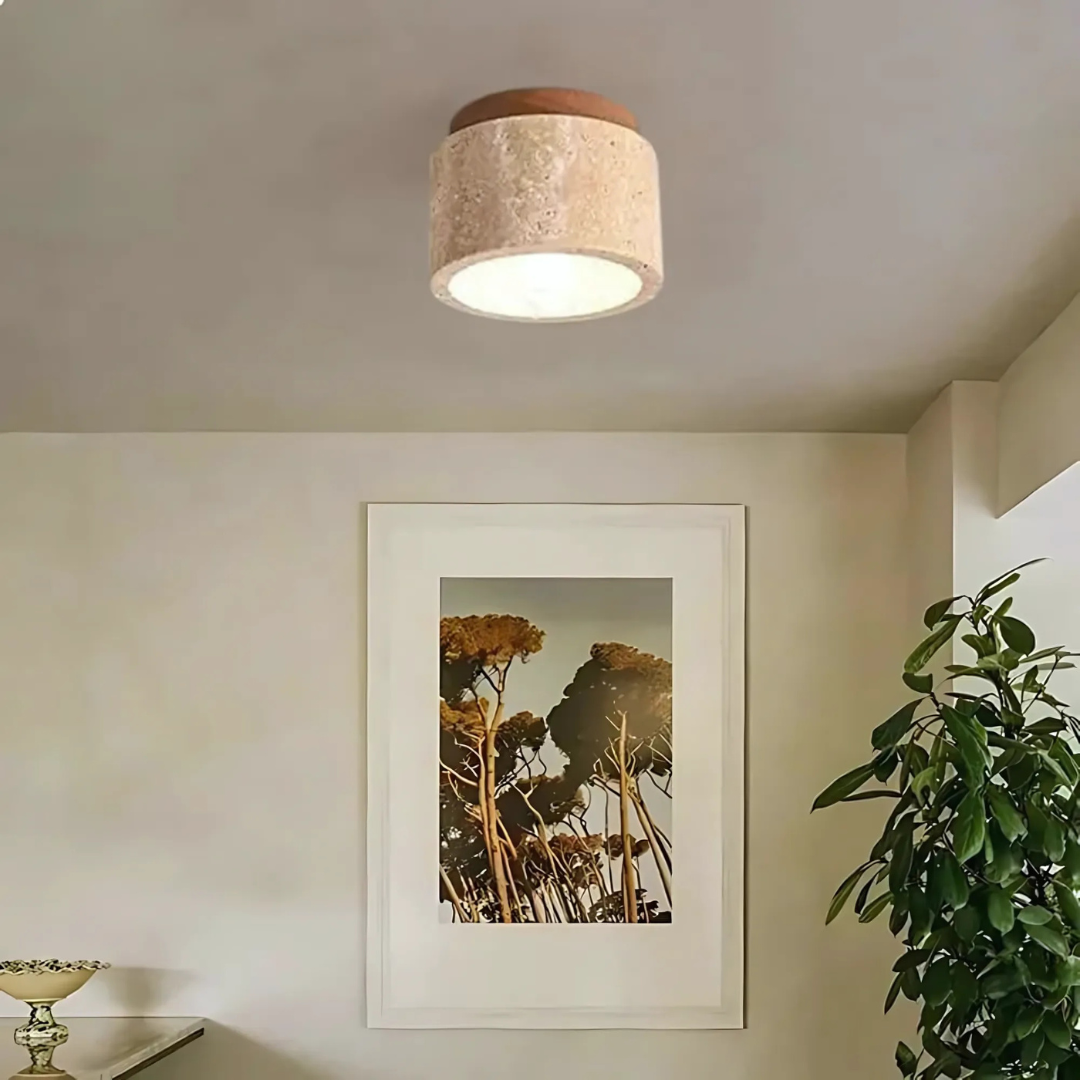 Deckenleuchte im japanischen Design aus Marmor und Holz
