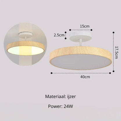 Skandinavische Deckenlampe mit Holzoptik und goldenem Rahmen