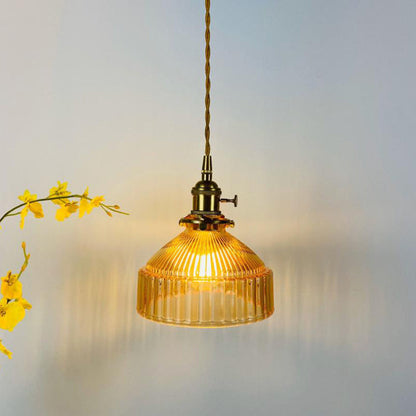 Industrielle Pendelleuchte aus Glas und Metall