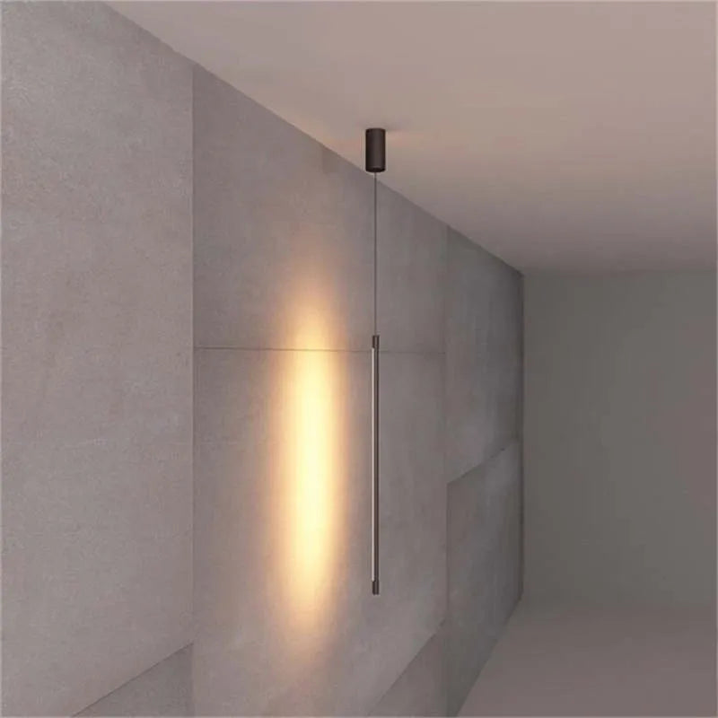 Minimalistische schwarze lineare Hängelampe mit modernem Metalldesign und LED-Beleuchtung