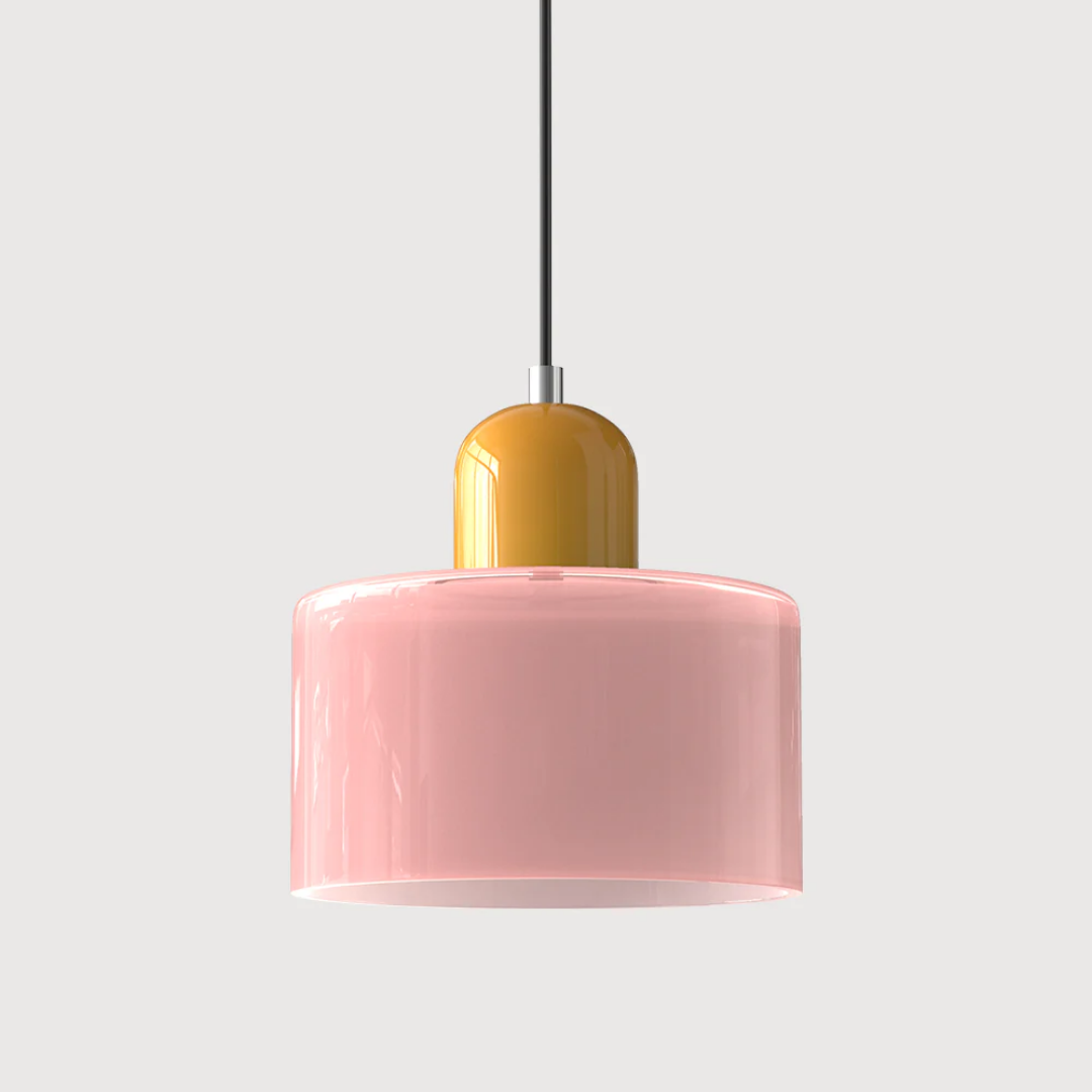 Stilvolle Retro-Hängelampe mit orangefarbenem Glasschirm und grüner Krone