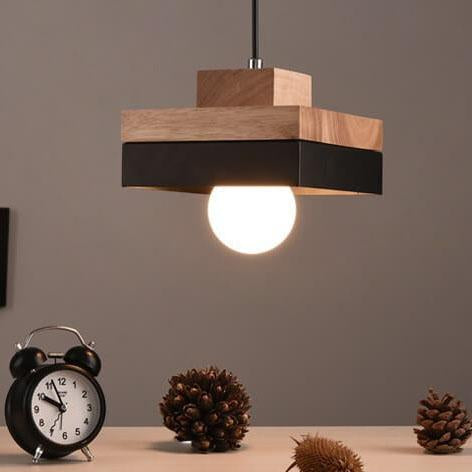 Moderne Pendelleuchte aus Metall und Holz – Schwarz oder Weiß mit verstellbarem Kabel
