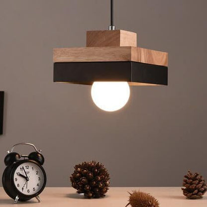 Moderne Pendelleuchte aus Metall und Holz – Schwarz oder Weiß mit verstellbarem Kabel