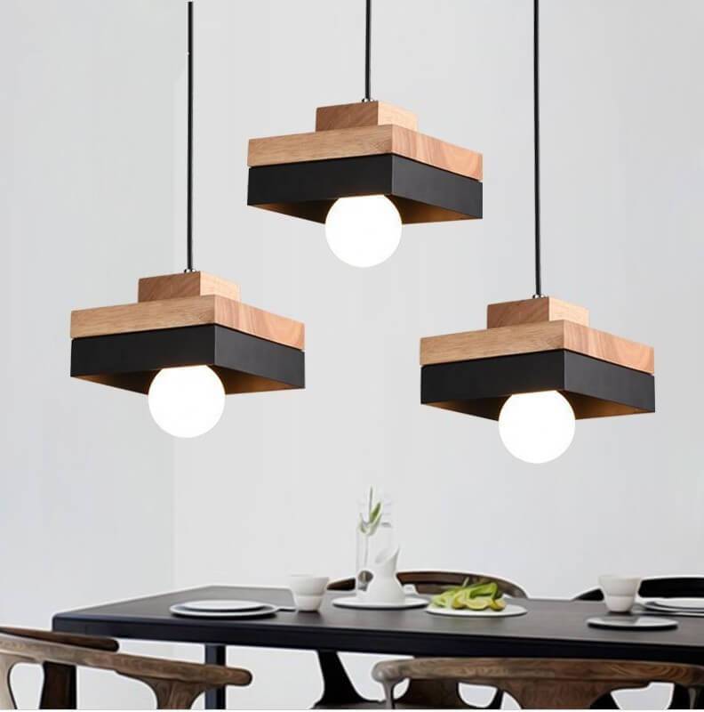 Moderne Pendelleuchte aus Metall und Holz – Schwarz oder Weiß mit verstellbarem Kabel