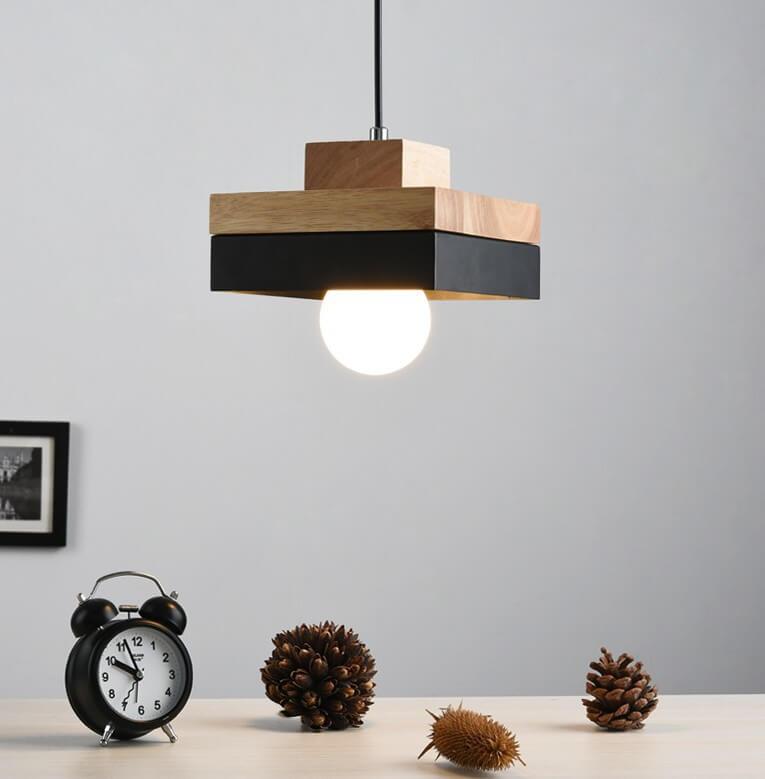 Moderne Pendelleuchte aus Metall und Holz – Schwarz oder Weiß mit verstellbarem Kabel