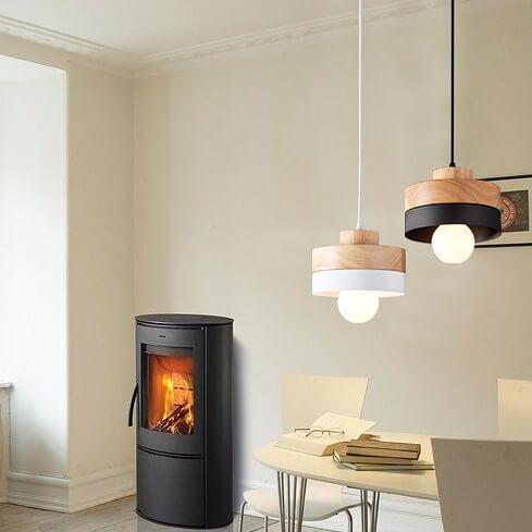 Moderne Pendelleuchte aus Metall und Holz – Schwarz oder Weiß mit verstellbarem Kabel