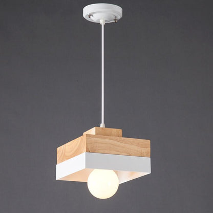 Moderne Pendelleuchte aus Metall und Holz – Schwarz oder Weiß mit verstellbarem Kabel