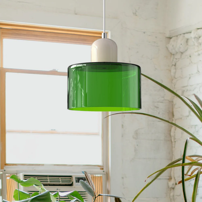 Stilvolle Retro-Hängelampe mit orangefarbenem Glasschirm und grüner Krone