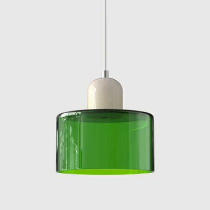 Stilvolle Retro-Hängelampe mit orangefarbenem Glasschirm und grüner Krone