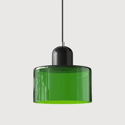 Stilvolle Retro-Hängelampe mit orangefarbenem Glasschirm und grüner Krone
