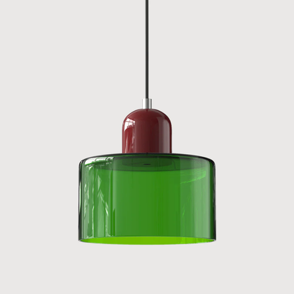 Stilvolle Retro-Hängelampe mit orangefarbenem Glasschirm und grüner Krone