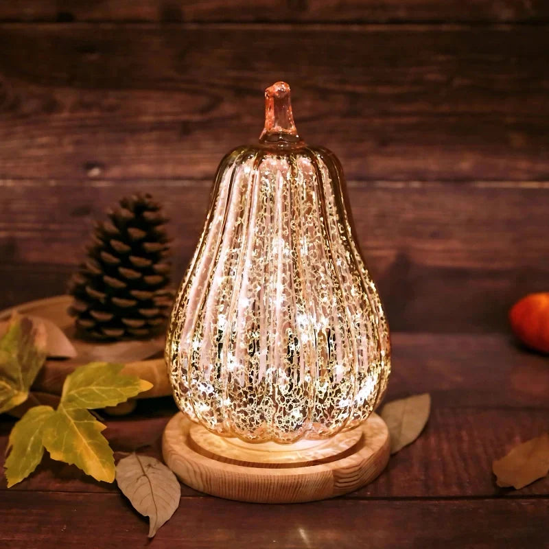 Mundgeblasene Glasleuchte Herbstedition – Mit Timer und Warmweißem Licht