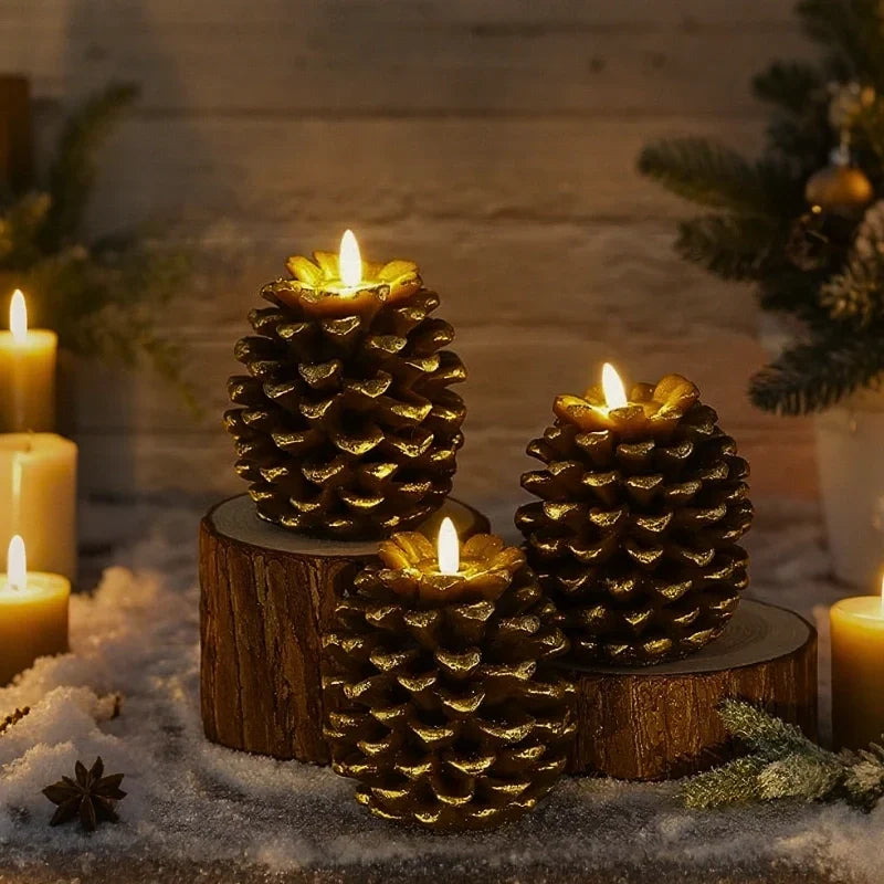 Herbstliche Kiefernzapfen-Beleuchtung – 2er-Set mit realistischem LED-Flammeneffekt