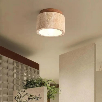 Deckenleuchte im japanischen Design aus Marmor und Holz