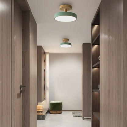 Skandinavische Deckenlampe mit Holzsockel – Dezentes Pastell-Design
