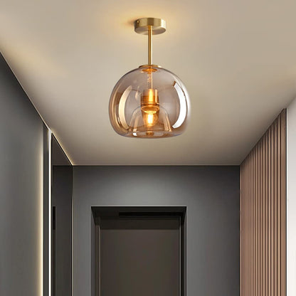 Stilvolle Retro-Deckenlampe aus Kupfer und Glas