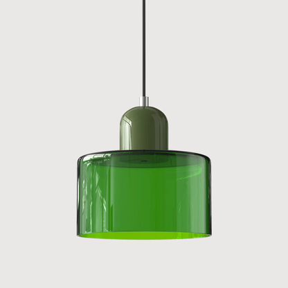 Stilvolle Retro-Hängelampe mit orangefarbenem Glasschirm und grüner Krone