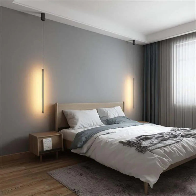 Minimalistische schwarze lineare Hängelampe mit modernem Metalldesign und LED-Beleuchtung